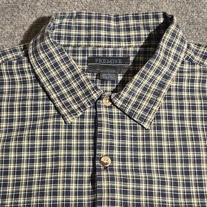 Premise Shirt Mens Extra Large Blue Plaid Button Front Short Sleeve Cotton